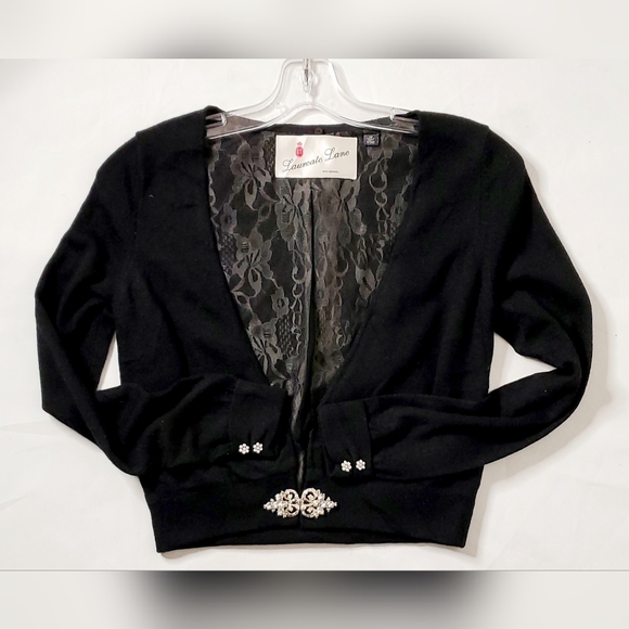 Laureate Lane 100% Cashmere Lace Embleshished Rinestone Cropped Cardigan Sz XS/S - Picture 8 of 9